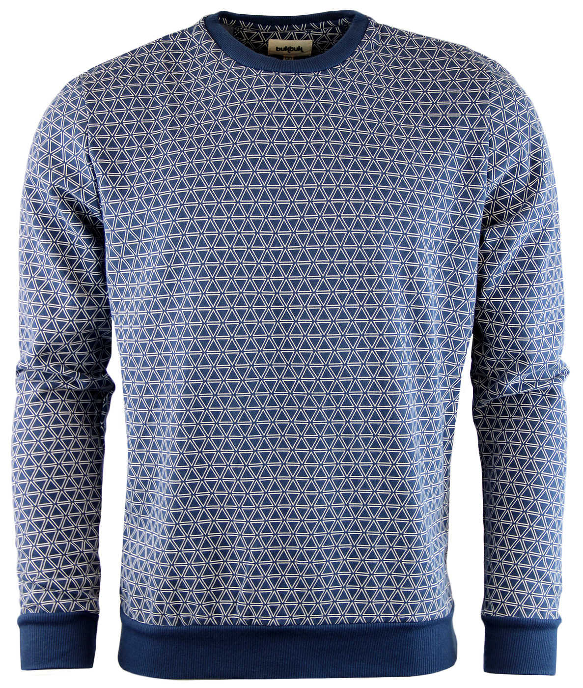 TUKTUK Retro Indie 60s Mens Geometric Triangle Sweater in Navy