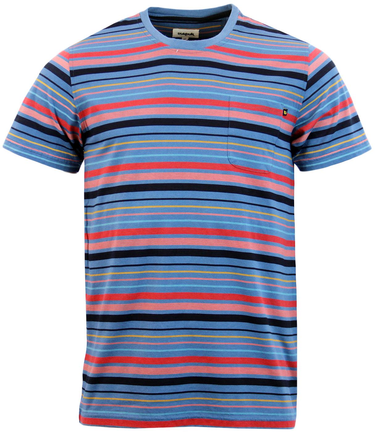 TUKTUK Retro Mod Crew Neck Classic Stripe Jersey T-Shirt in Blue