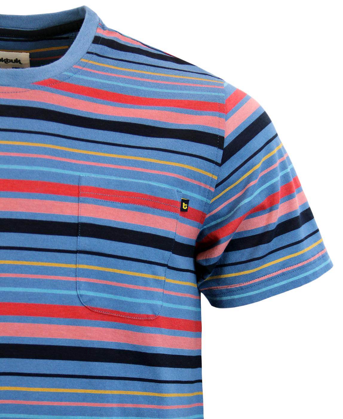 TUKTUK Retro Mod Crew Neck Classic Stripe Jersey T-Shirt in Blue