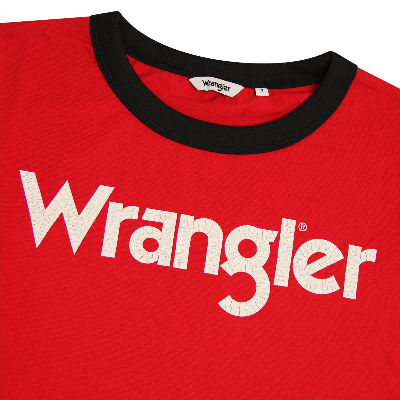 WRANGLER Womens Retro 70s Logo Ringer Tee Formula Red