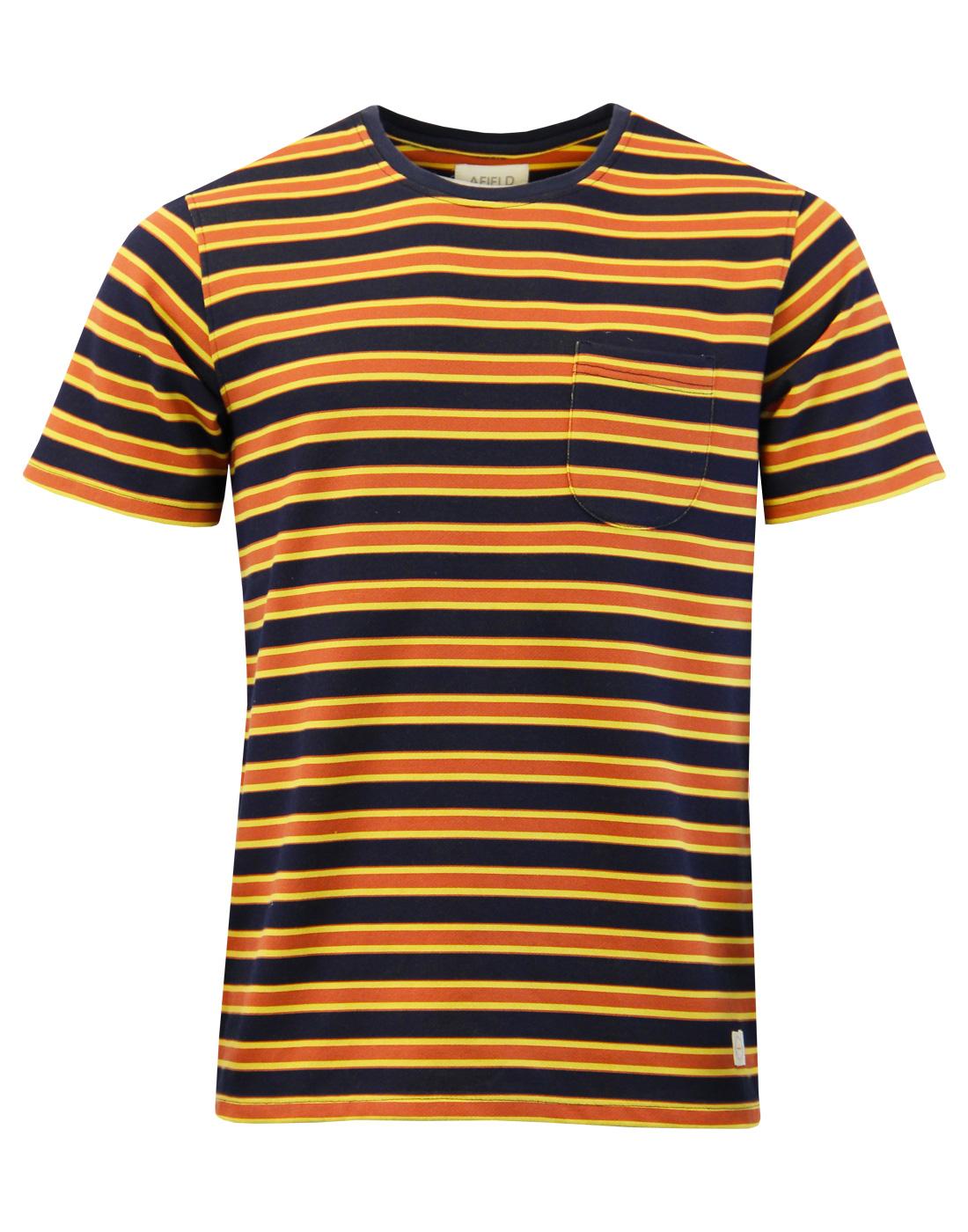 AFIELD Retro Mod French Terry Stripe Pocket T-Shirt in Red/Navy