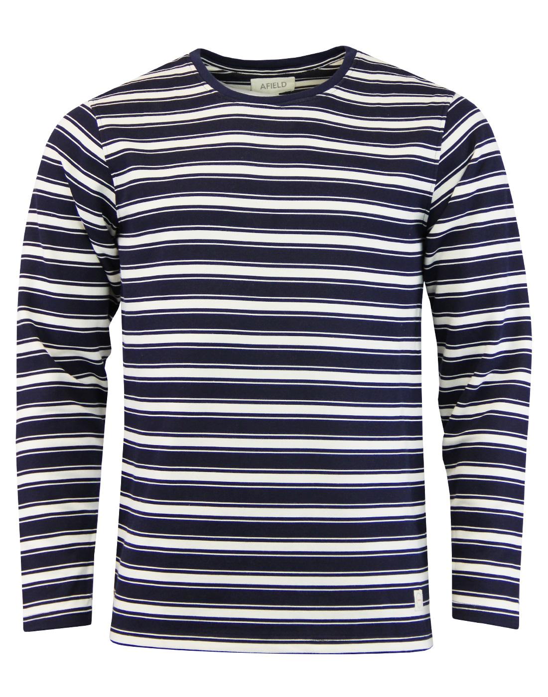 AFIELD Mens Retro 60s Mod French Terry Stripe Long Sleeve T-Shirt