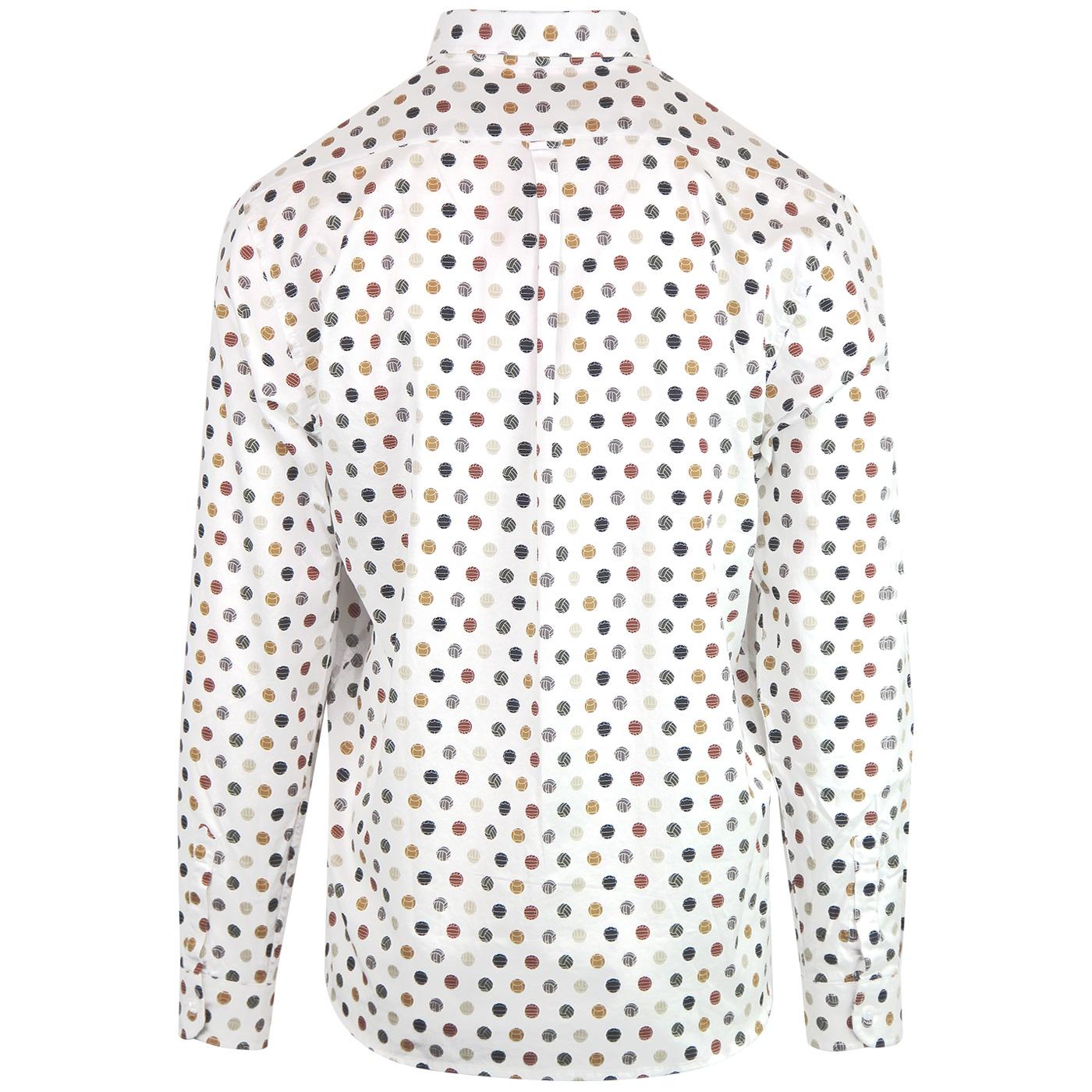 FAR AFIELD Retro Vintage Footballs Print Shirt in White