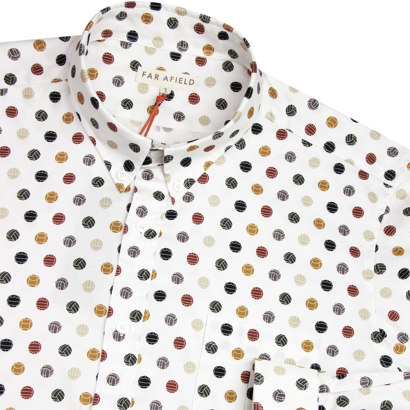 FAR AFIELD Retro Vintage Footballs Print Shirt in White
