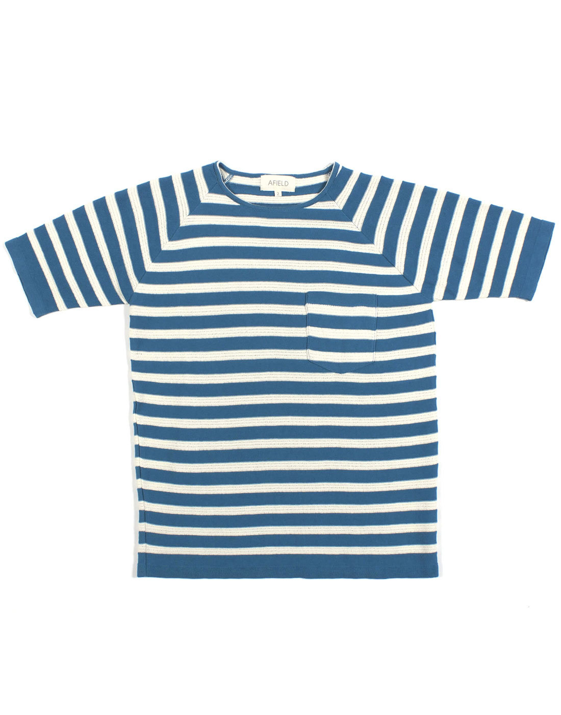AFIELD Men's Retro Mod Striped Knitted T-Shirt in Blue/White