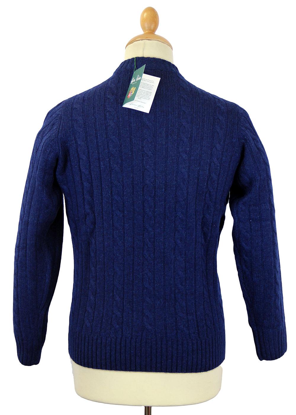 ALAN PAINE Rathmell Retro Mod Cable Knit Lambswool Jumper Indigo