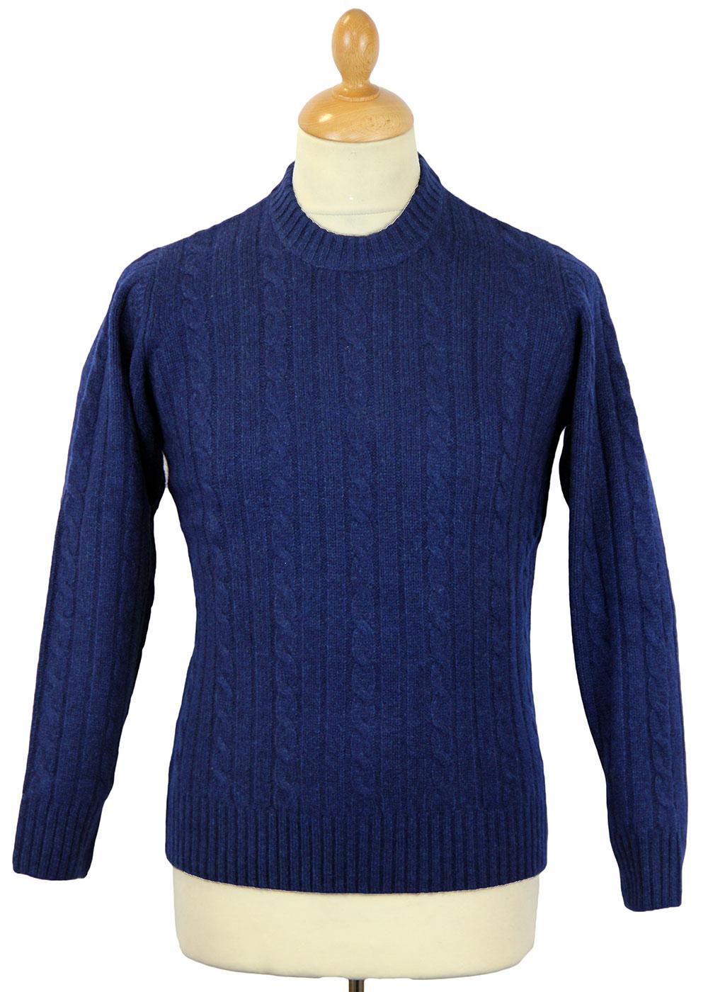 ALAN PAINE Rathmell Retro Mod Cable Knit Lambswool Jumper Indigo