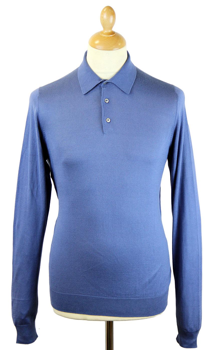 ALAN PAINE Sudbrooke Retro 60s Mod Fine Knit Polo Shirt Denim