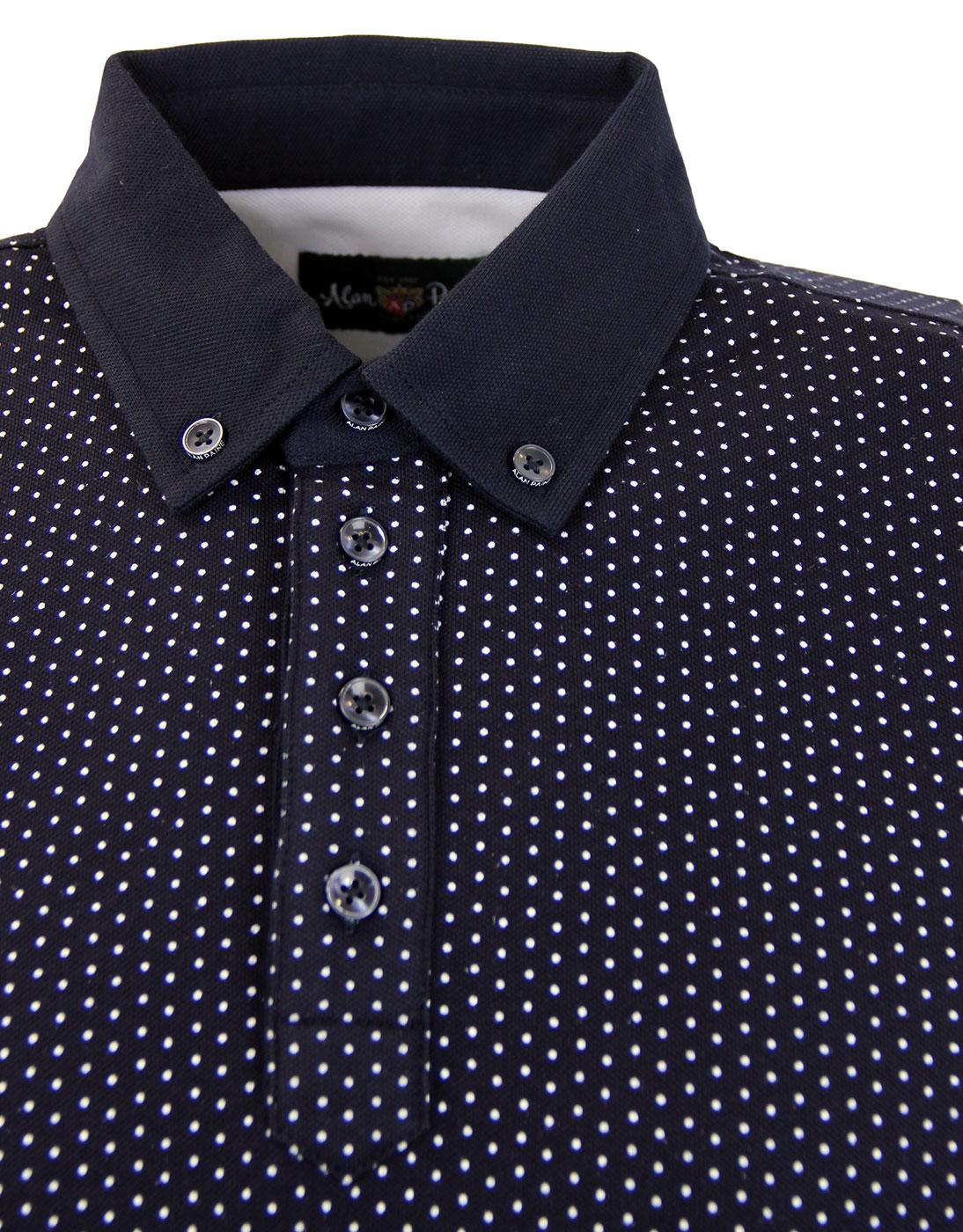 ALAN PAINE Newland Retro 60s Mod Polka Dot Button Down Polo Top