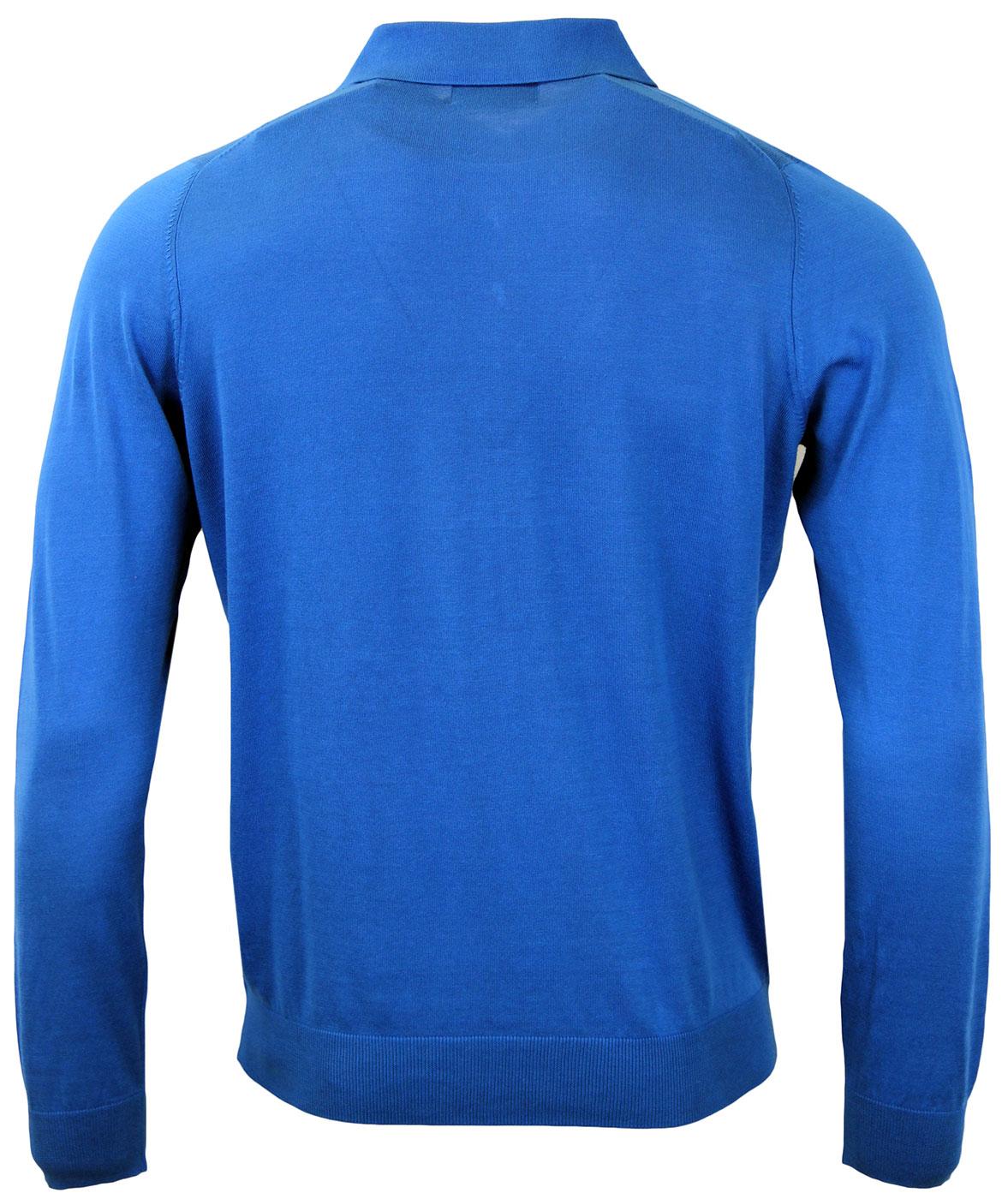ALAN PAINE Sudbrooke Retro 60s Mod Fine Knit Polo Shirt Blue