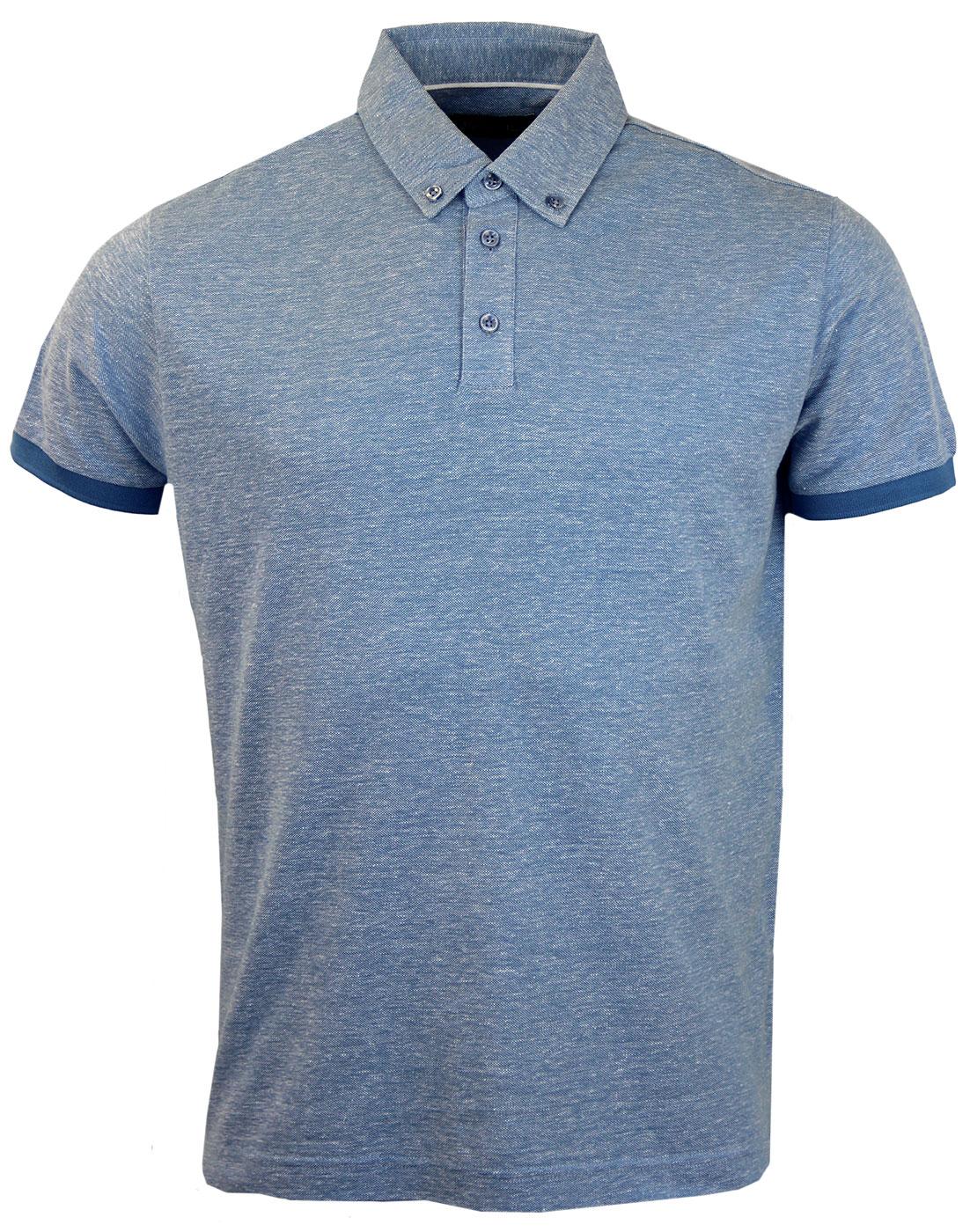 ALAN PAINE Conway Retro Mod Button Down Tailored Polo Mid Blue
