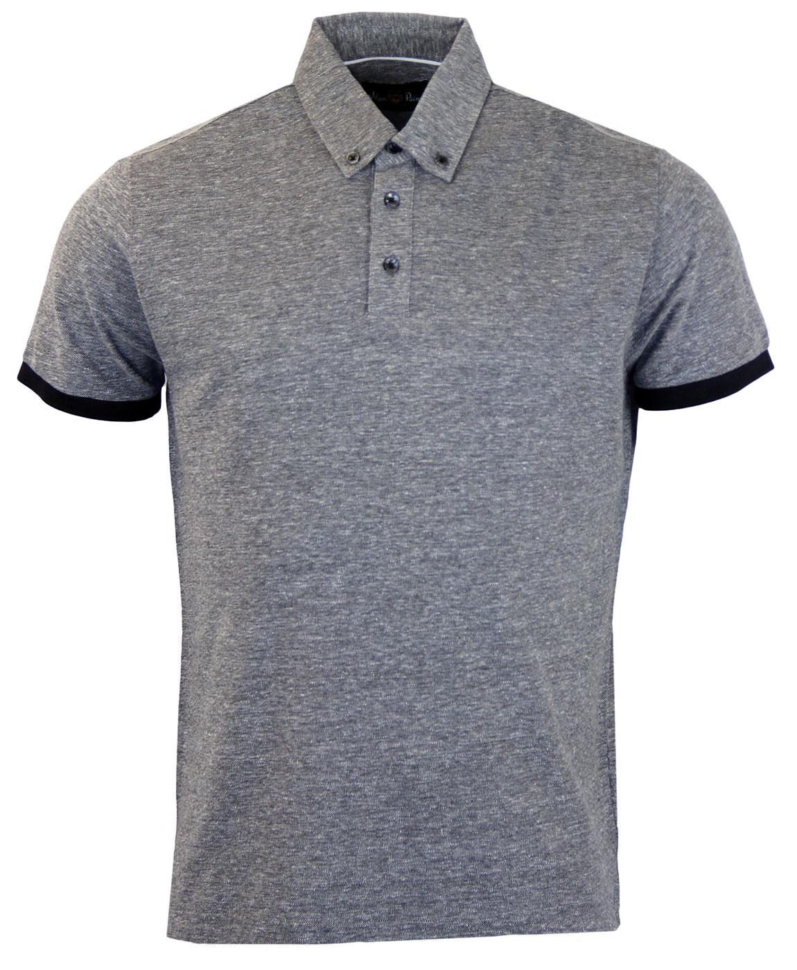 ALAN PAINE Conway Retro Mod Button Down Tailored Polo Top in Navy