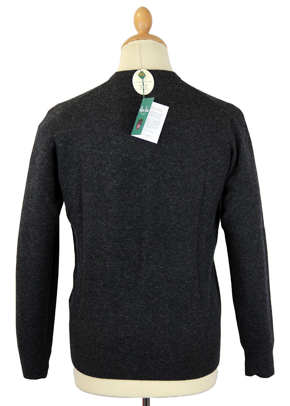 ALAN PAINE Albury Retro 60s Mod V-Neck Wool Jumper in Charcoal