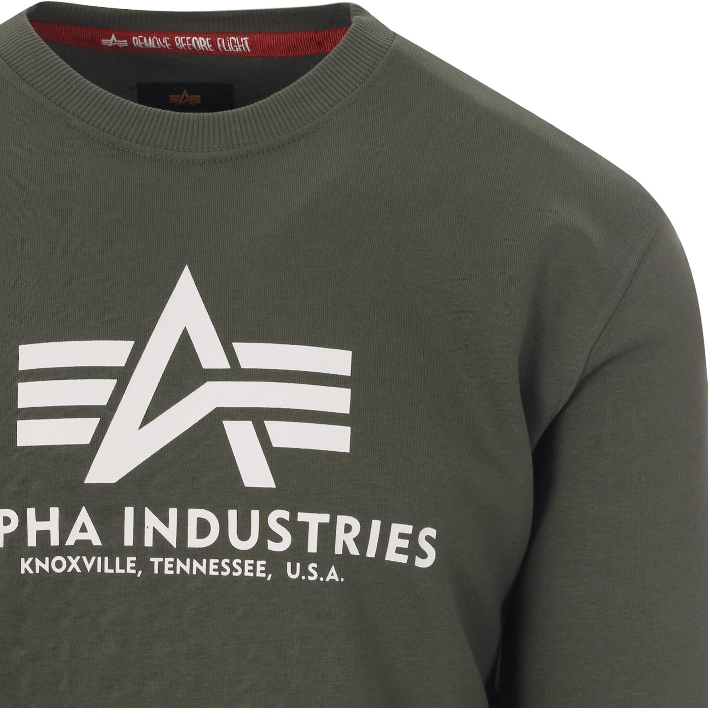 ALPHA INDUSTRIES Retro 90s Logo Sweatshirt in Dark Olive