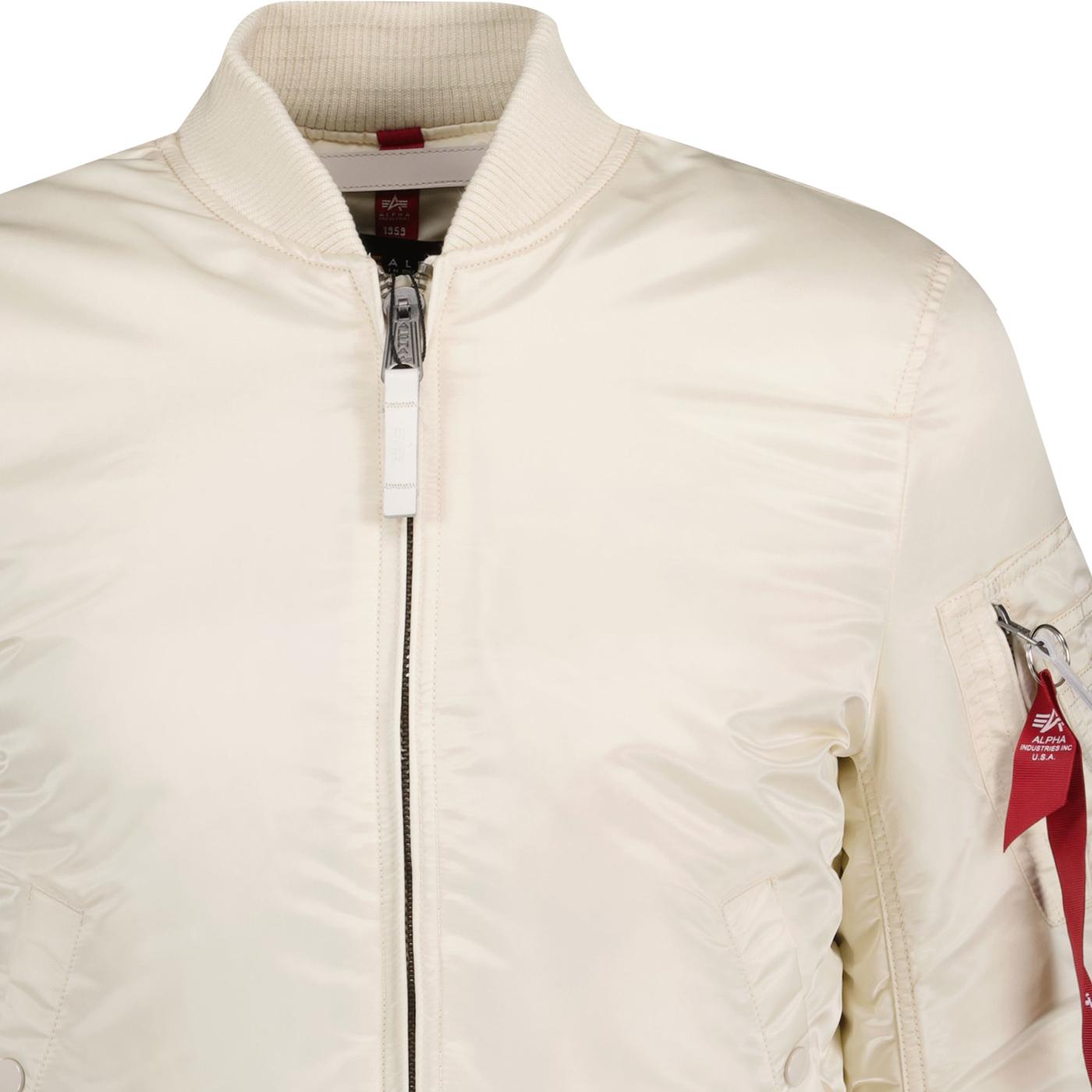 in Bomber Mod Industries White VF ALPHA Stream MA1 Jacket