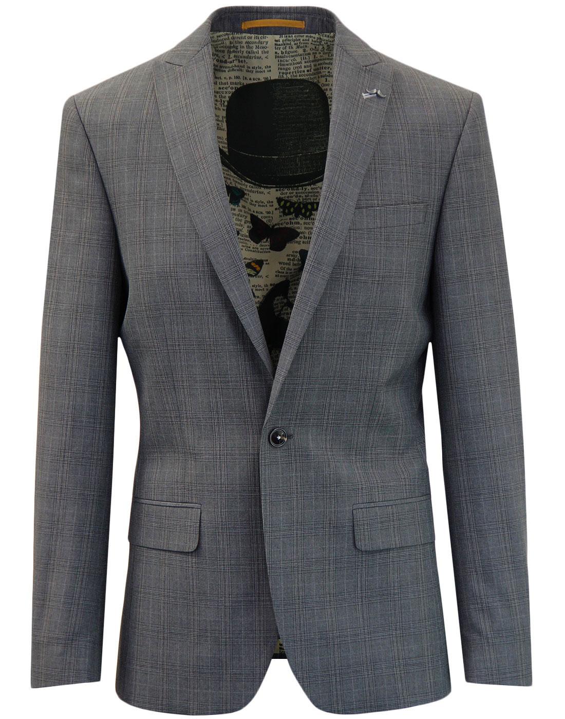 ANTIQUE ROGUE 1 Button POW Check Suit Jacket GREY