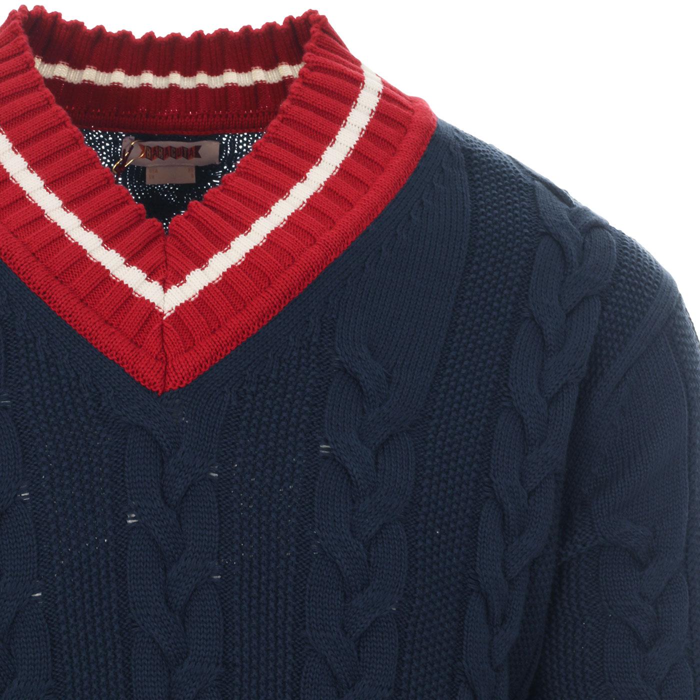 BARACUTA Ivy League Cable Knit Cricket Jumper in Navy