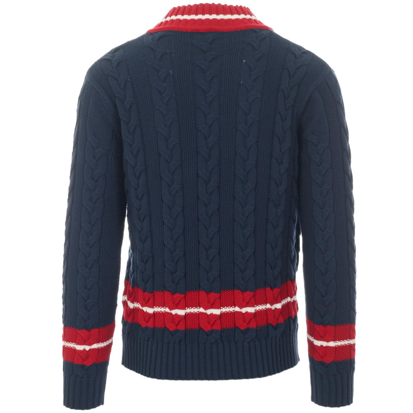 BARACUTA Ivy League Cable Knit Cricket Jumper in Navy