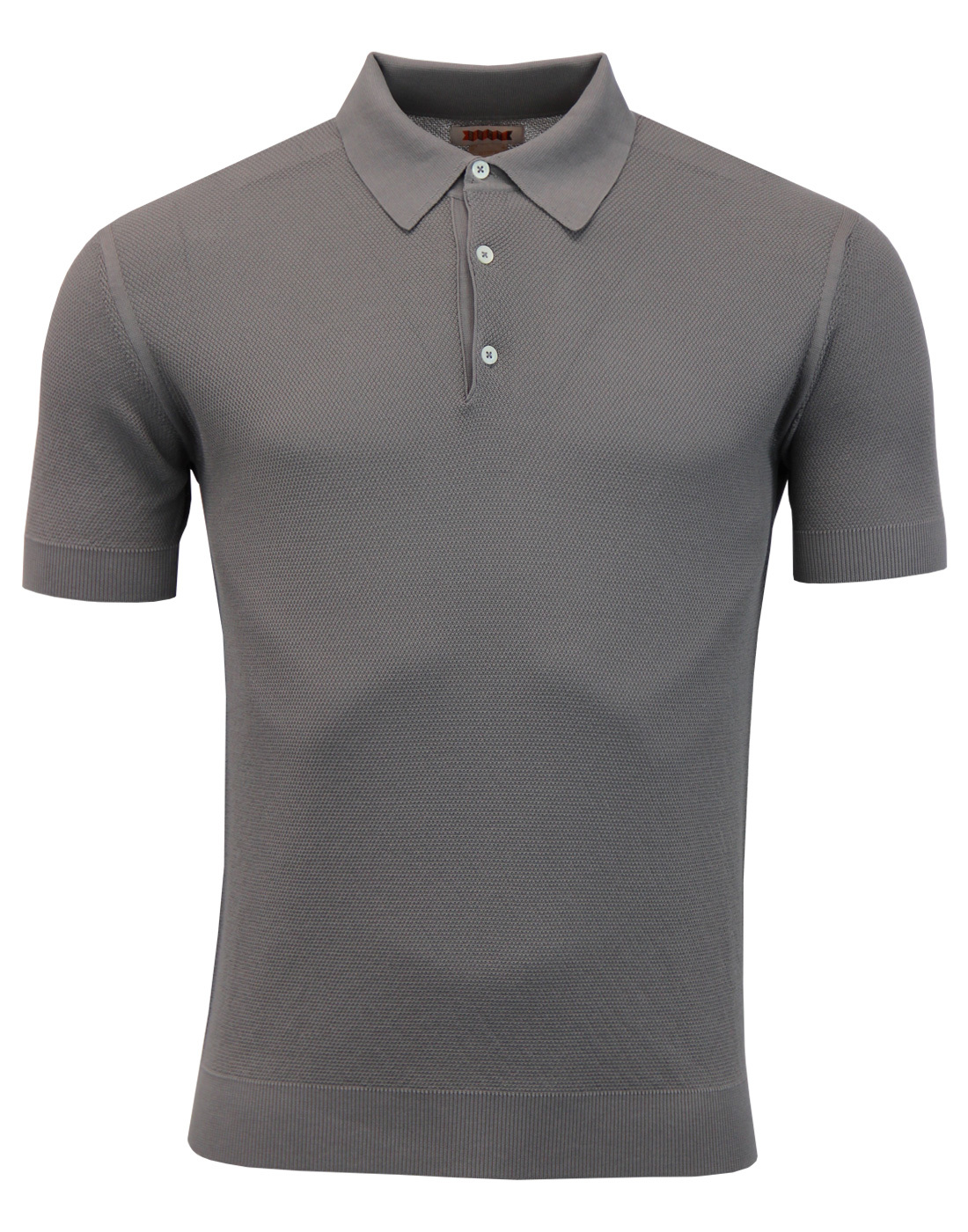 BARACUTA Mens Retro Sixties Knitted Pique Polo in Silver