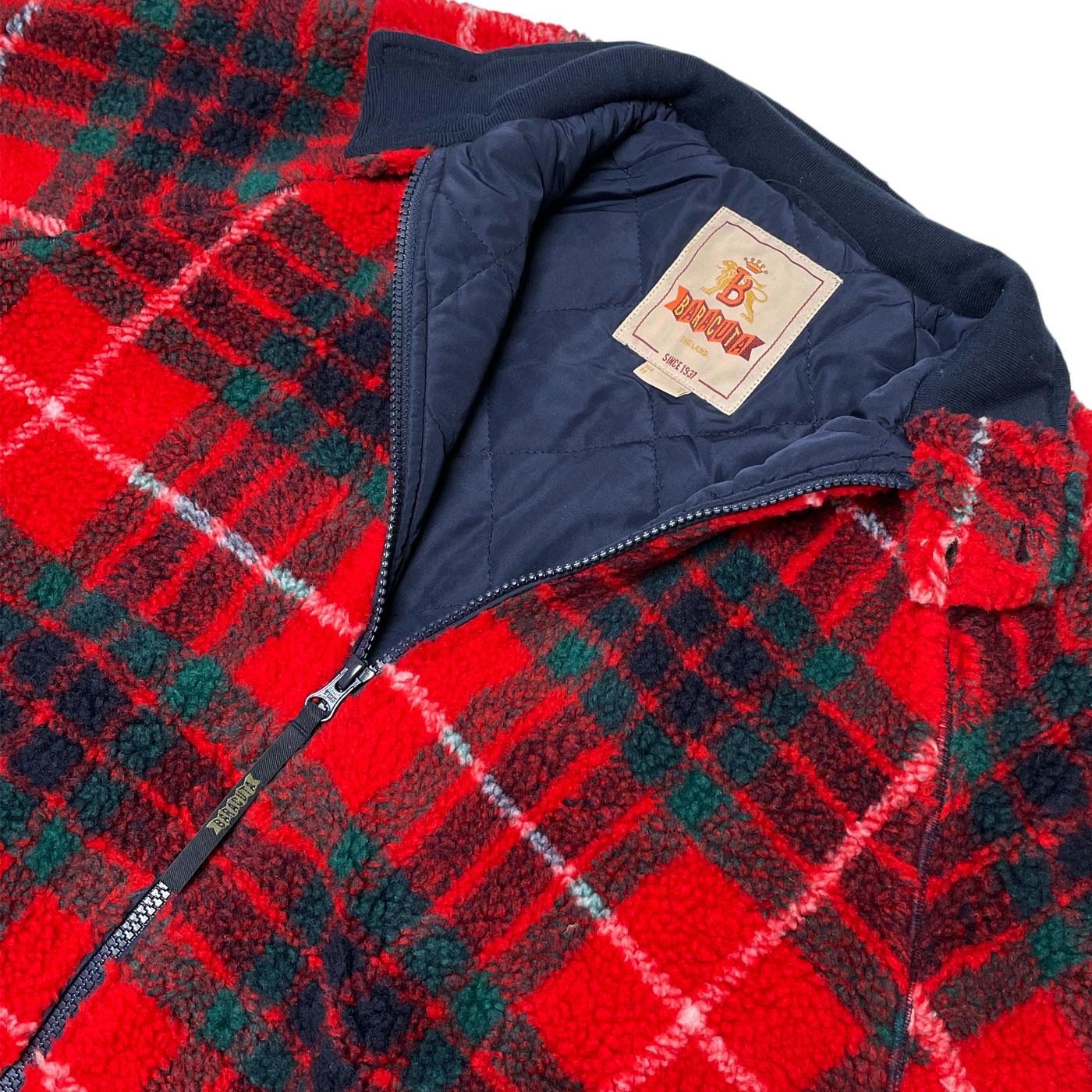 Baracuta Retro G9 Curly Fleece Tartan Harrington Jacket in Red