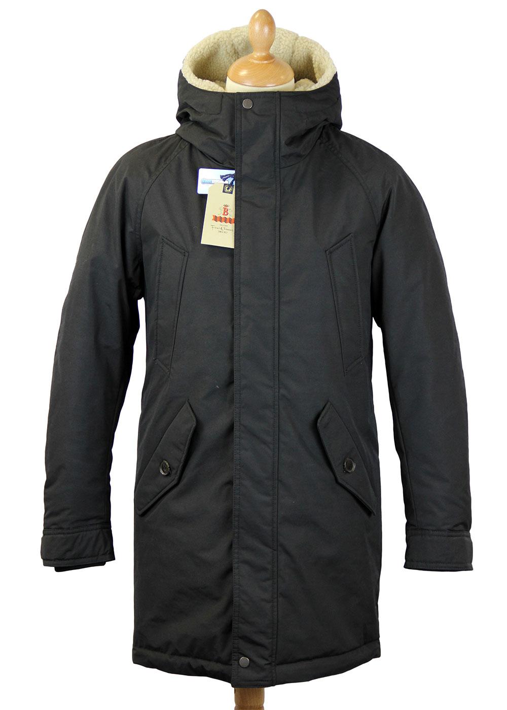 BARACUTA Long Modern Eskimo Retro Indie Mod Parka Jacket in Black