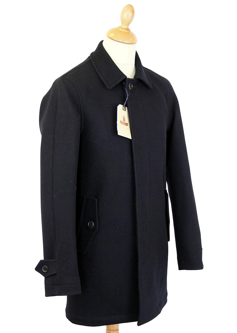 BARACUTA Retro 60s Mod Melton Trench Coat Navy Made in England