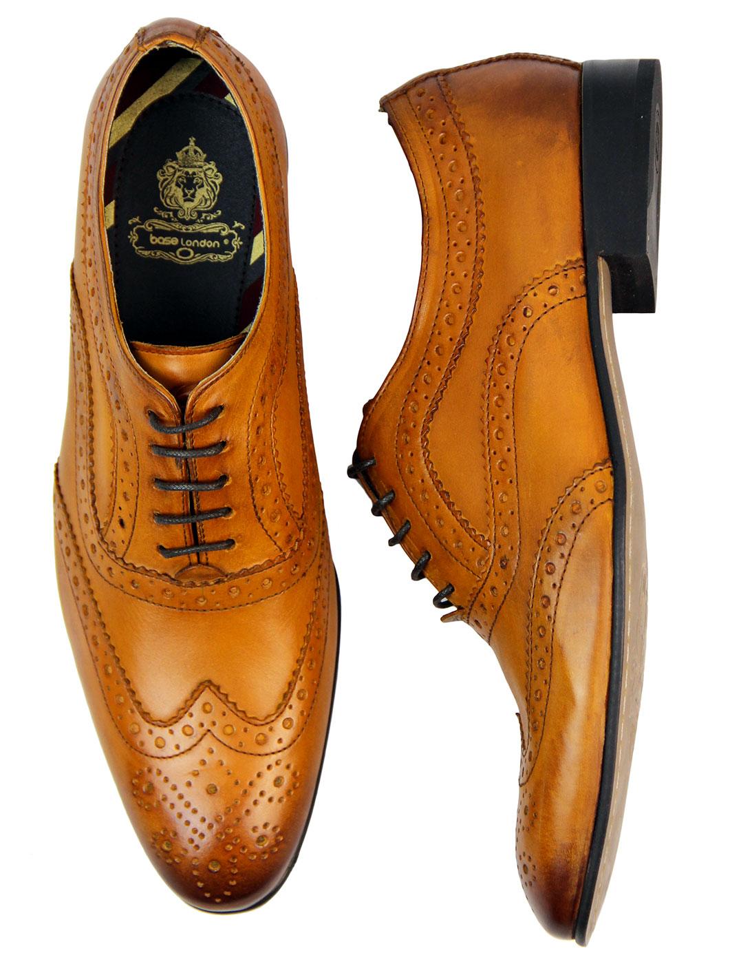 BASE LONDON Commerce Retro Mod Oxford Wingtip Brogues Softy Tan