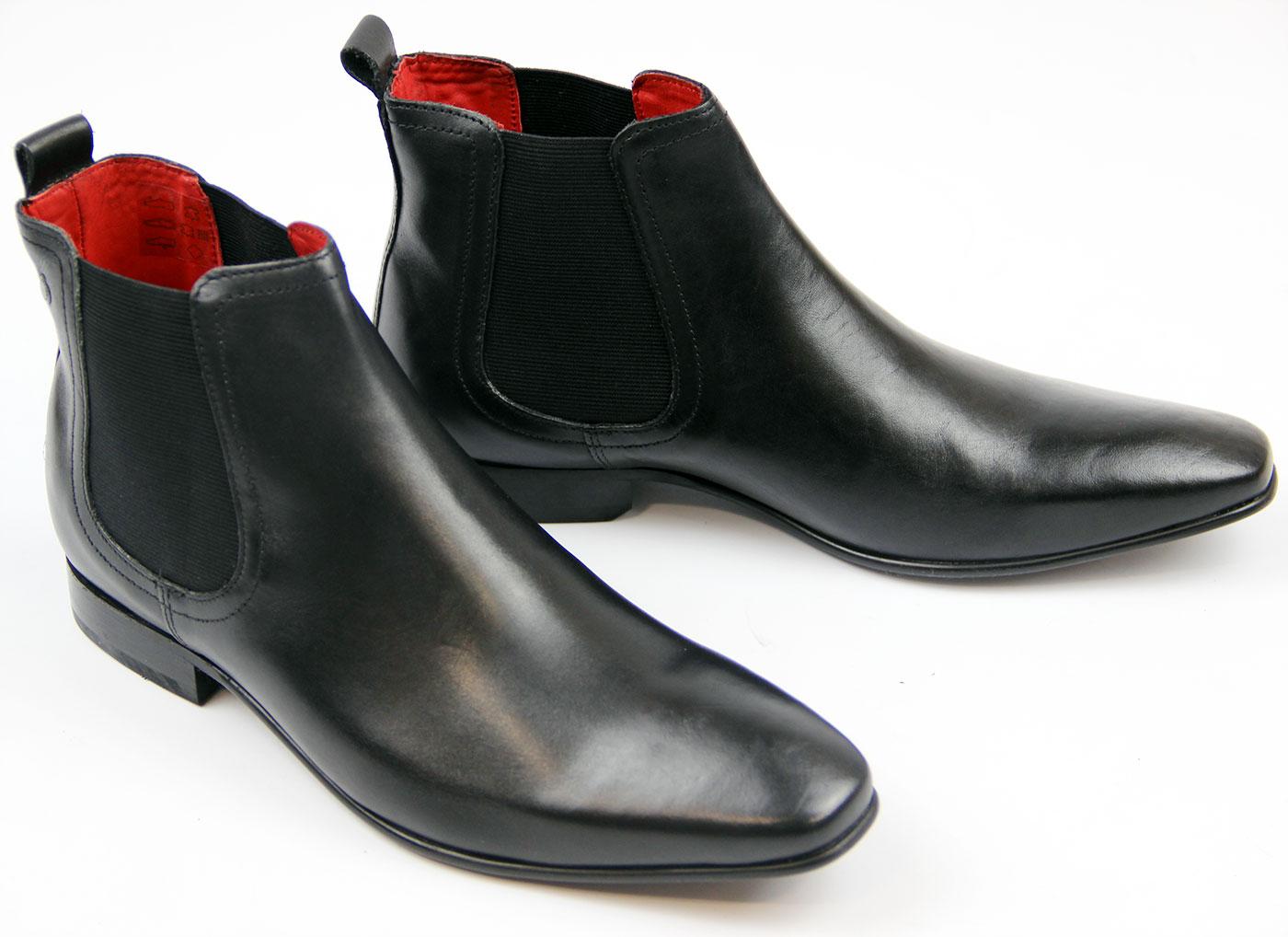 BASE LONDON Thread Retro Mod Waxy Leather Chelsea Boots in Black