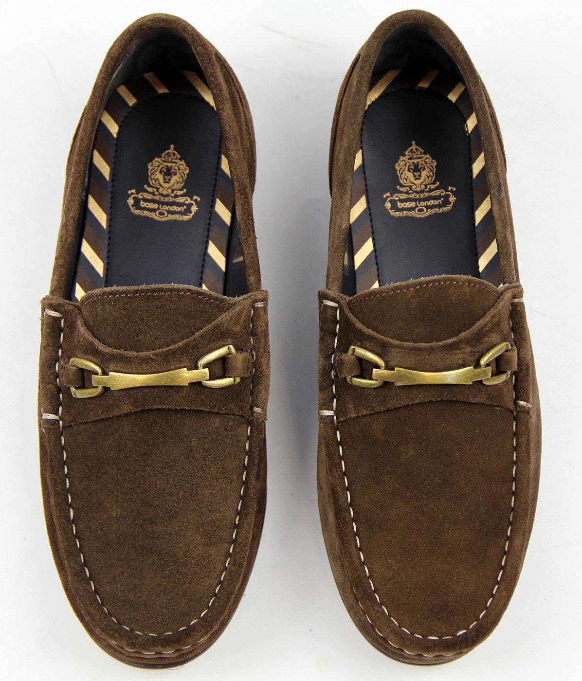 BASE LONDON Journal Retro Mod Suede Saddle Loafer Shoes Brown