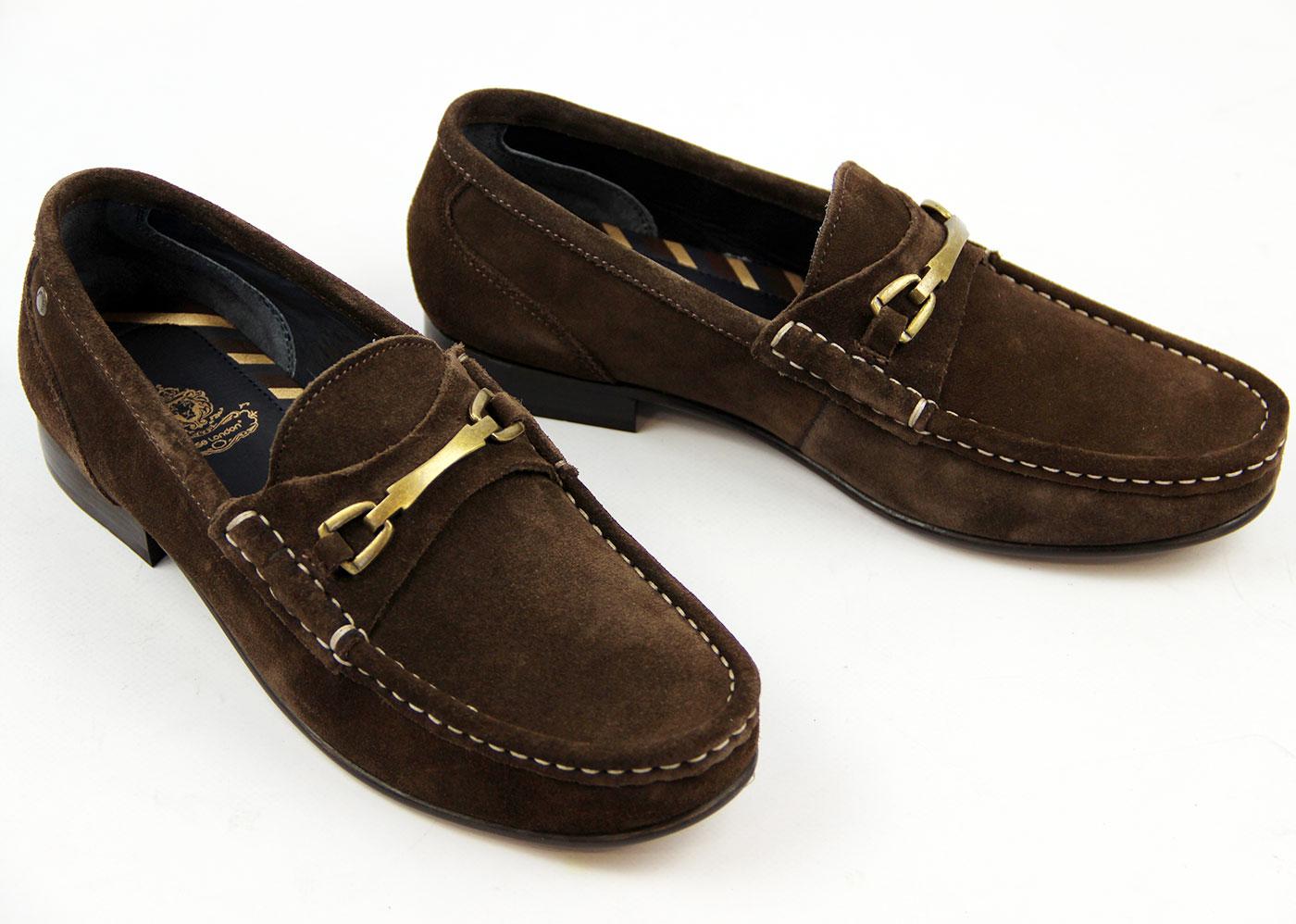 BASE LONDON Journal Retro Mod Suede Saddle Loafer Shoes Brown