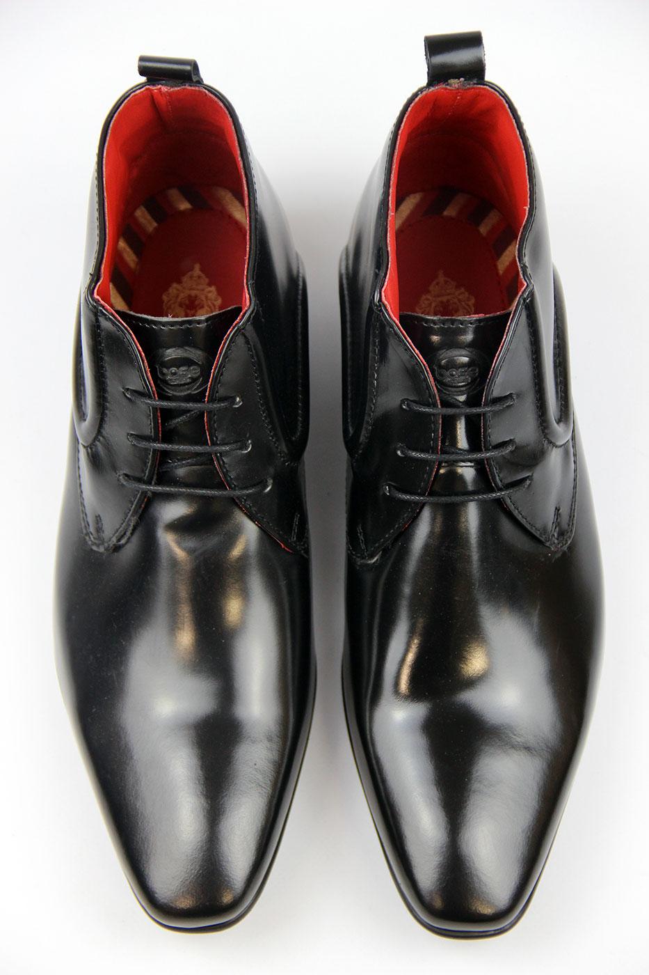 BASE LONDON Needle Retro Mod Hi Shine Leather Formal Boots Black