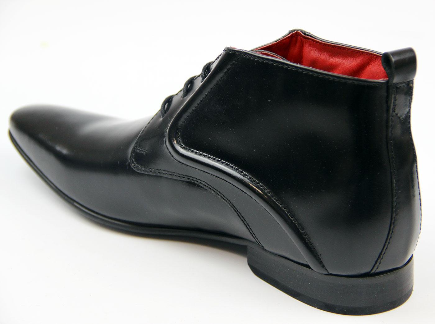 BASE LONDON Needle Retro Mod Hi Shine Leather Formal Boots Black