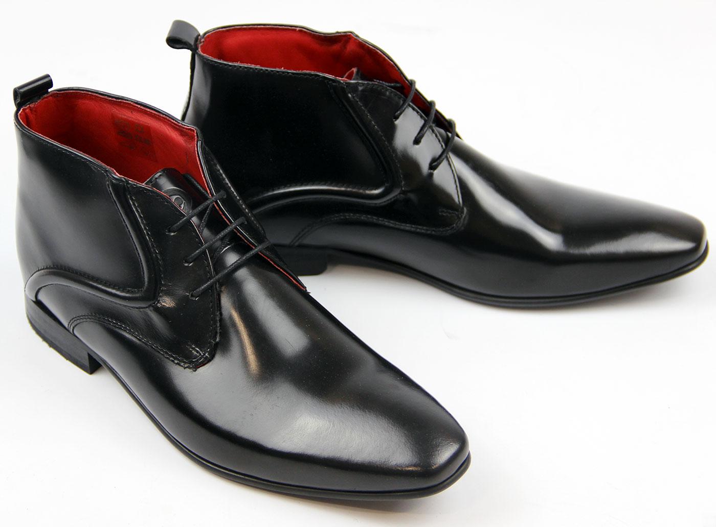 BASE LONDON Needle Retro Mod Hi Shine Leather Formal Boots Black