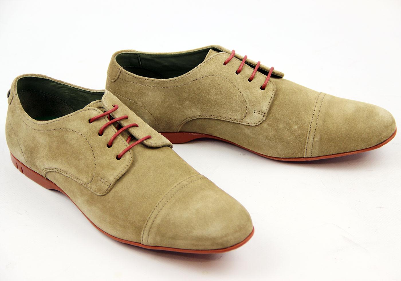 BASE LONDON Piano Retro Mod Taupe Suede Casual Derby Shoes