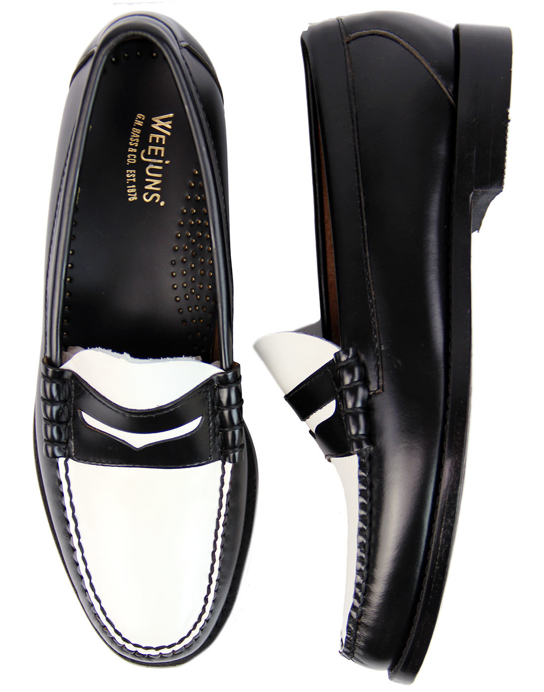 Bass Weejuns Larson Retro Mod 2 Tone Penny Loafers Blackwhite 1894