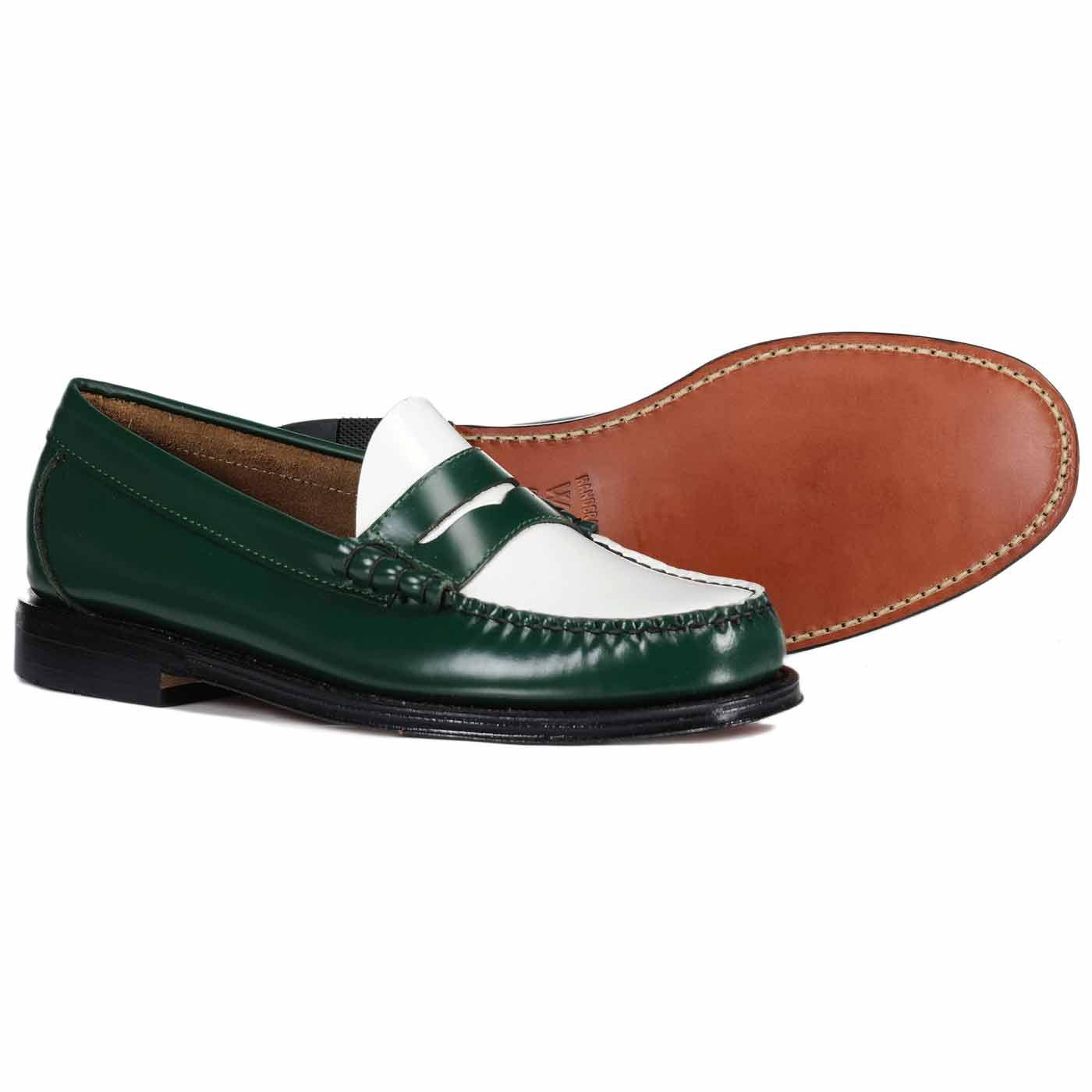 BASS WEEJUNS Larson Retro Mod Penny Loafers Green/White