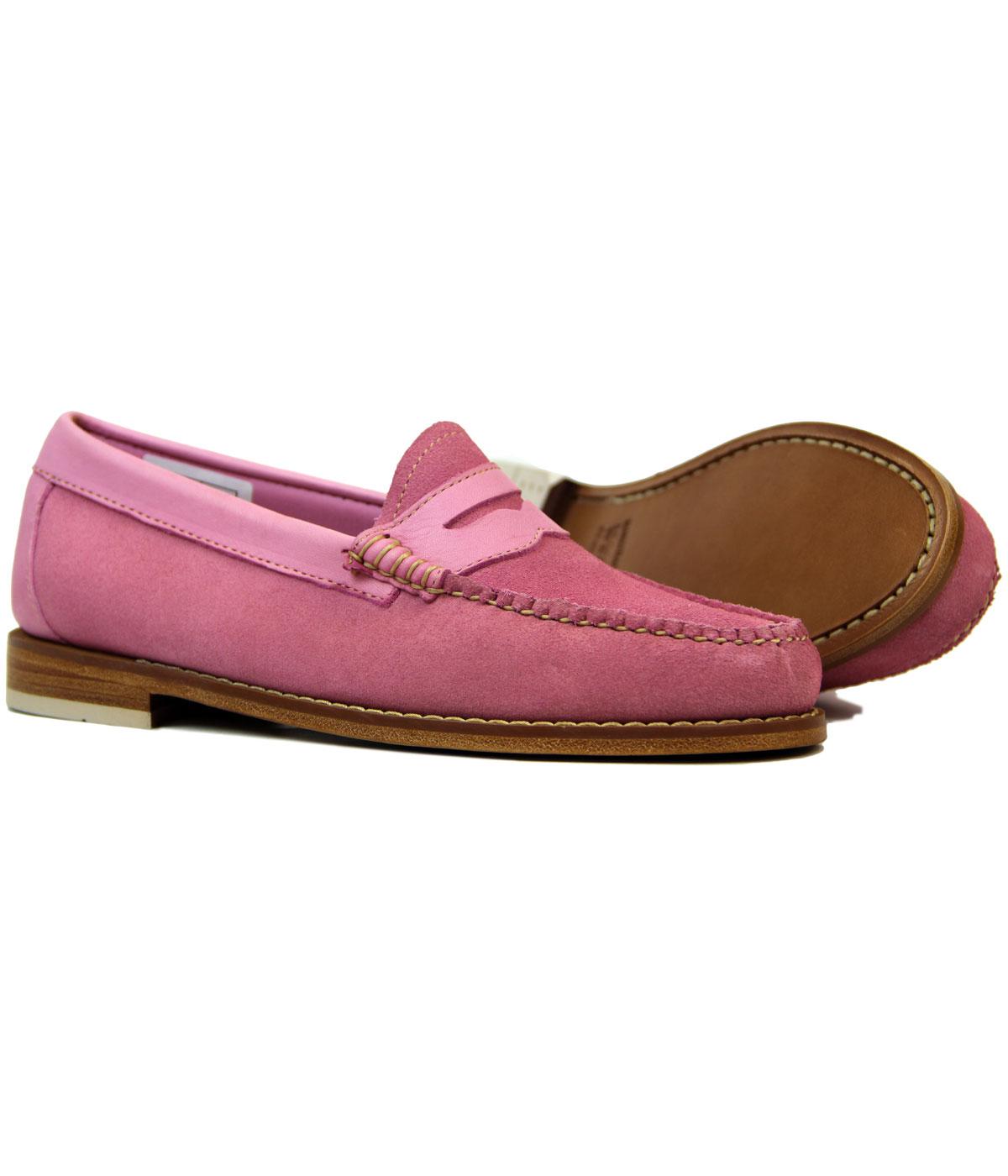 BASS WEEJUNS Womens Retro 60s Mod Velour Suede Penny Loafers Pink