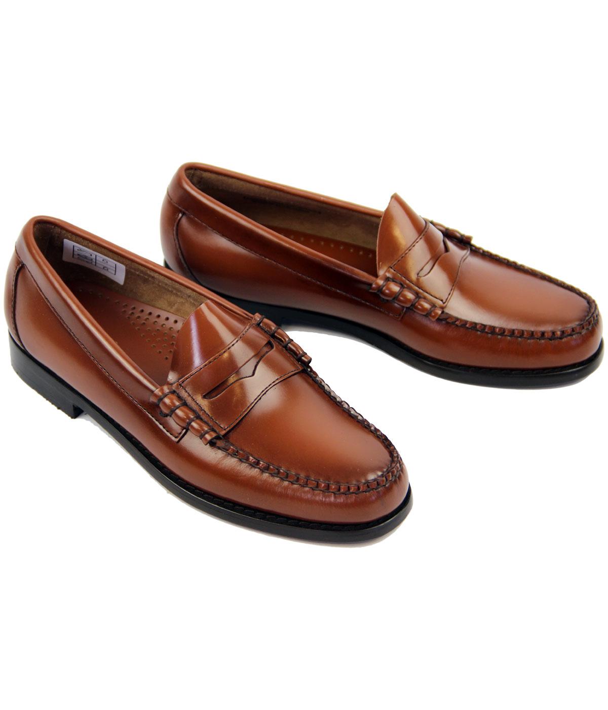 BASS WEEJUNS Larson Retro Mod Penny Loafer Shoes in Brown Leather