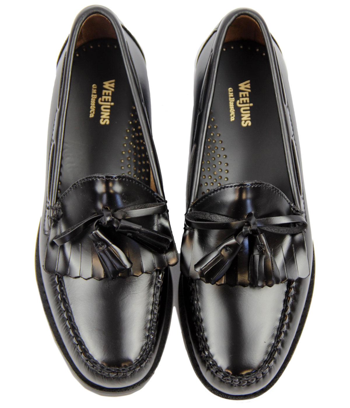 BASS WEEJUNS Layton Retro Mod Black Tassel Fringe Loafer Shoes