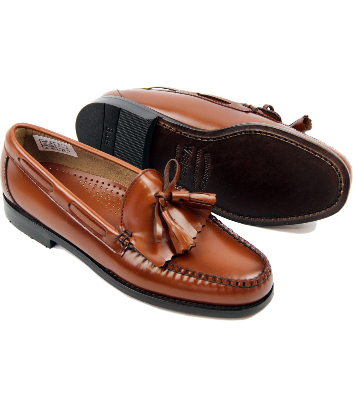 Bass Weejuns Layton Retro Mod Mid Brown Tassel Fringe Loafers 3304