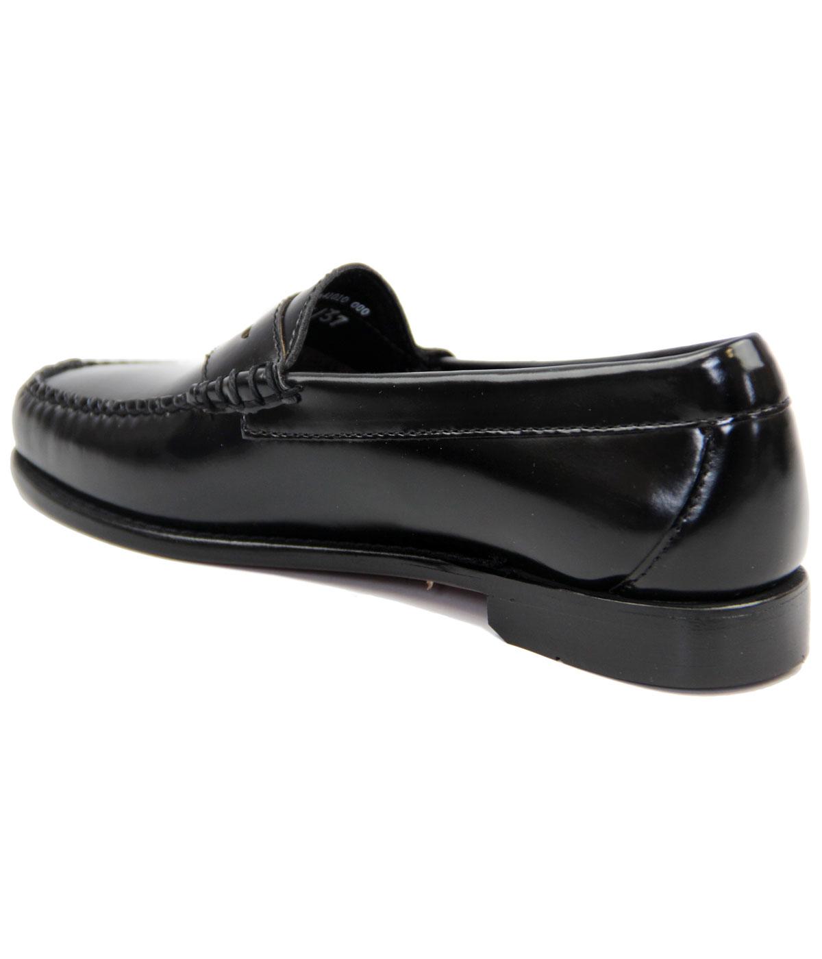 BASS WEEJUNS Womens Retro 60s Mod Black Leather Penny Loafers