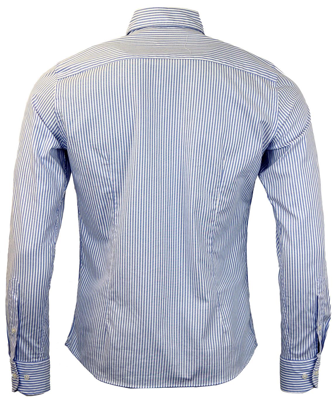 B D BAGGIES Dexter Retro Mod Slim Fit Bengal Stripe Shirt Blue