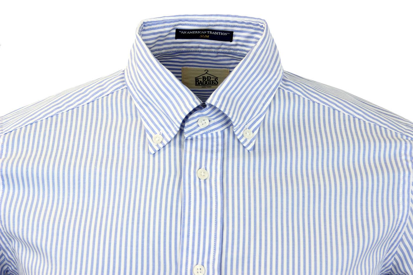 B D BAGGIES Dexter Retro Mod Slim Fit Bengal Stripe Shirt Blue
