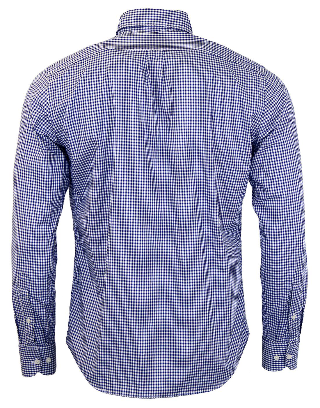 B D BAGGIES Bradford Retro Mod L/S Gingham Shirt in White/Blue