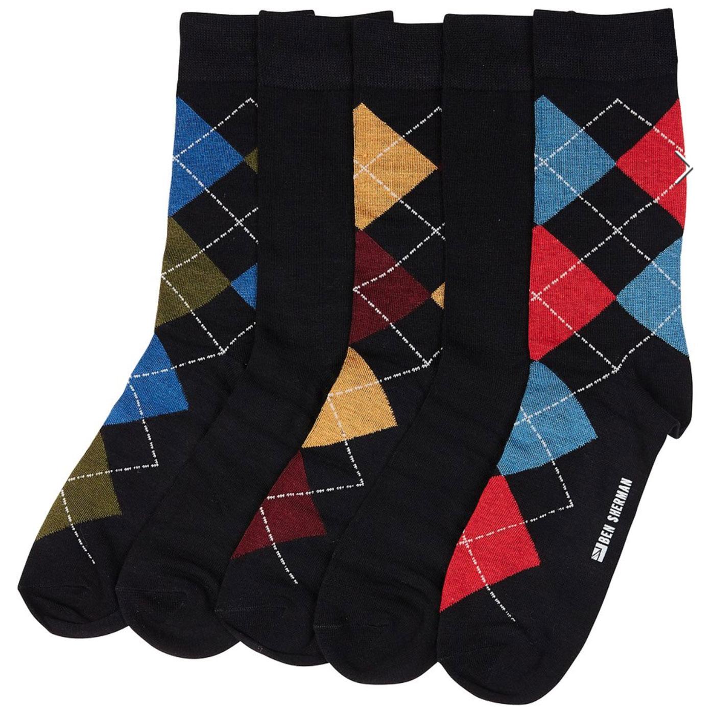 + Garoupe BEN SHERMAN 5 Mod Argyle Socks Gift Set
