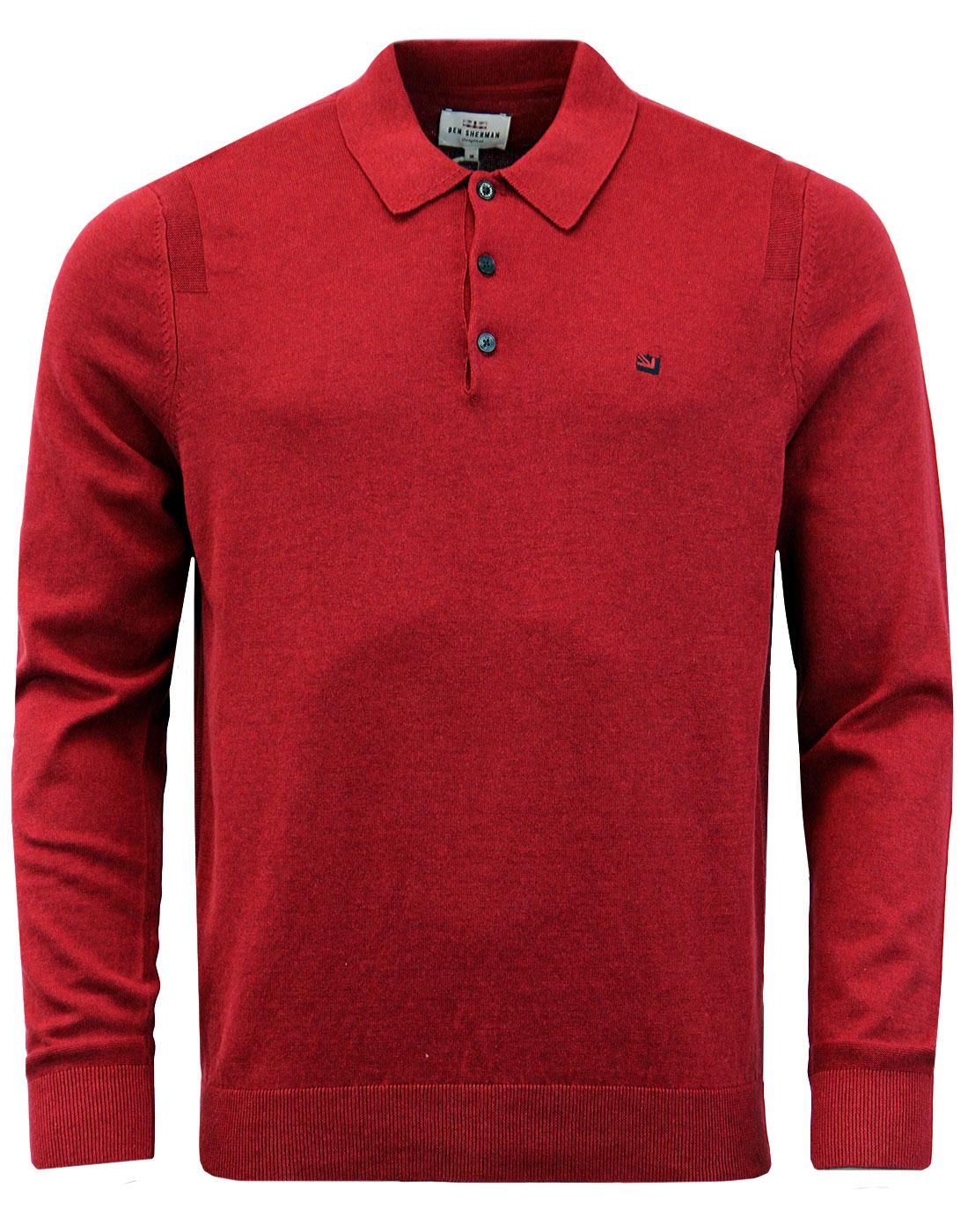 BEN SHERMAN Mod Long Sleeve Knitted Polo - Red