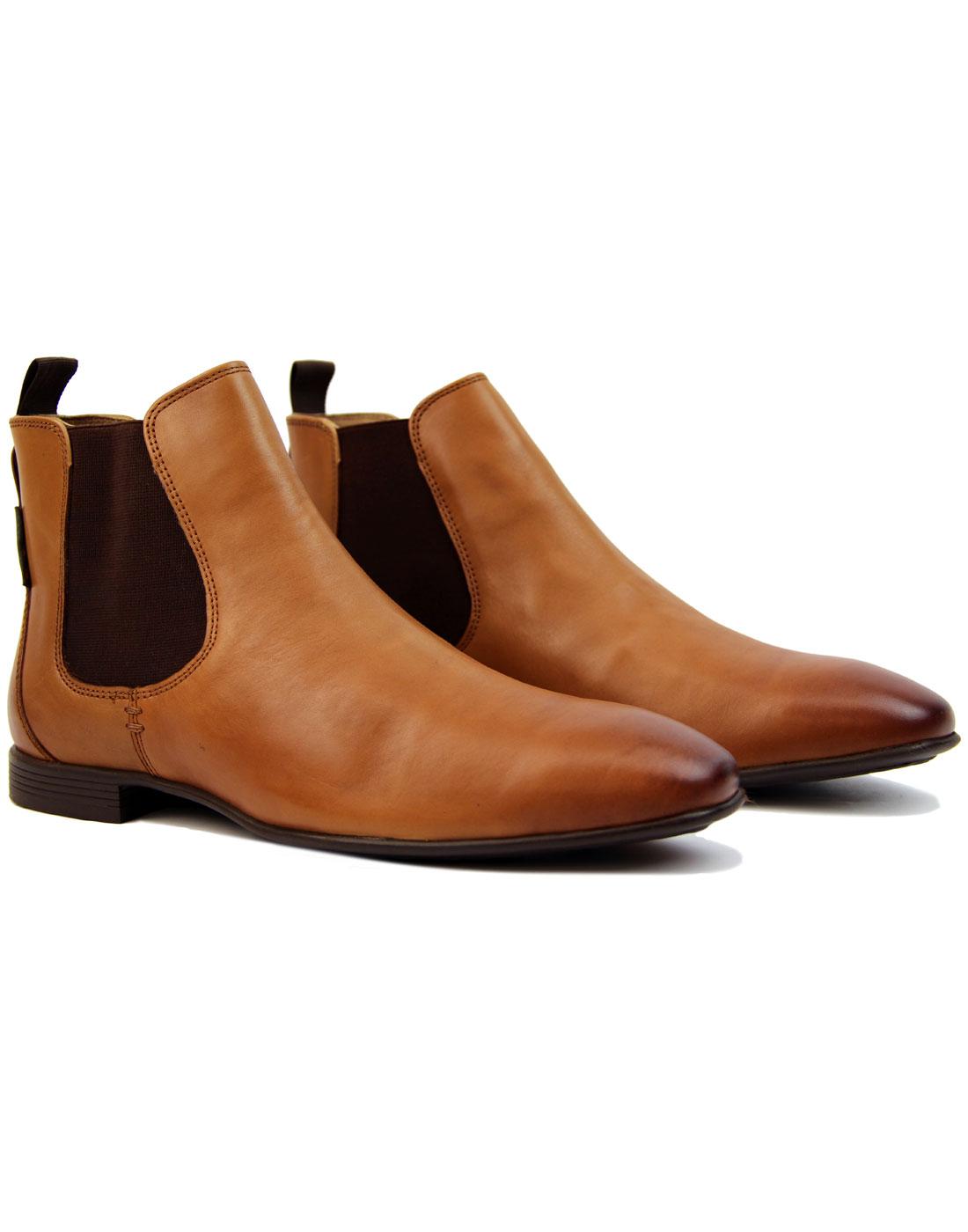 BEN SHERMAN Archibald 60s Mod Smooth Leather Chelsea Boots in Tan