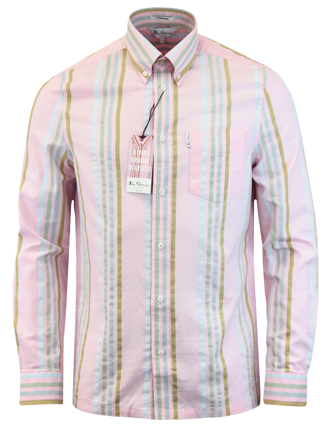 BEN SHERMAN Mens 60s Mod Archive Print Candy Stripe Shirt in Pink