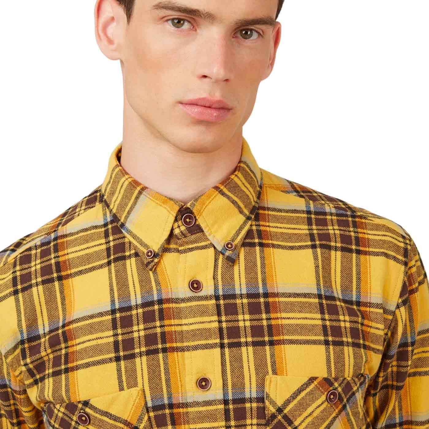 BEN SHERMAN 60s Mod Brushed Ivy Check Shirt in Sunflower