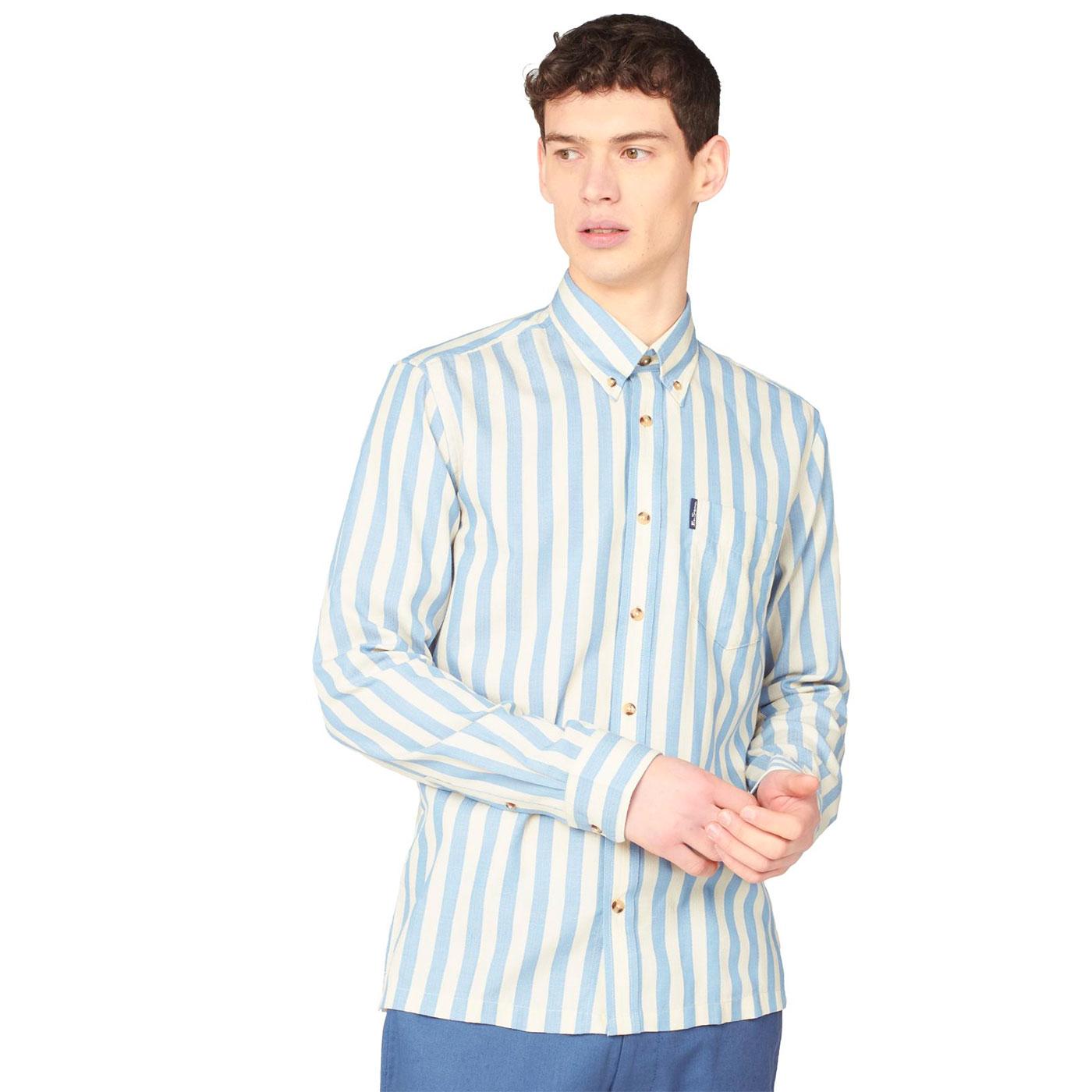 BEN SHERMAN Retro Mod 60s Candy Stripe Shirt in Blue
